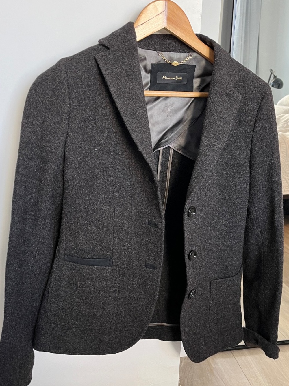 Massimo Dutti Charcoal Gray 100% Wool Fitted Blazer